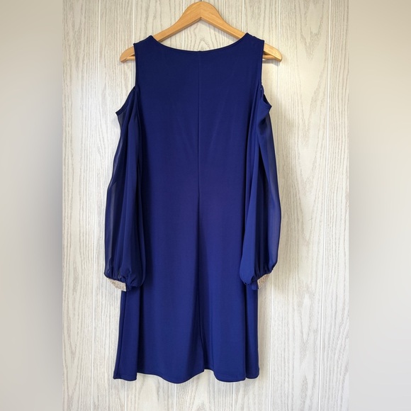 Msk Navy Cold Shoulder Dress with Rhinestone Cuffs Size 8 LNC - Picture 5 of 5
